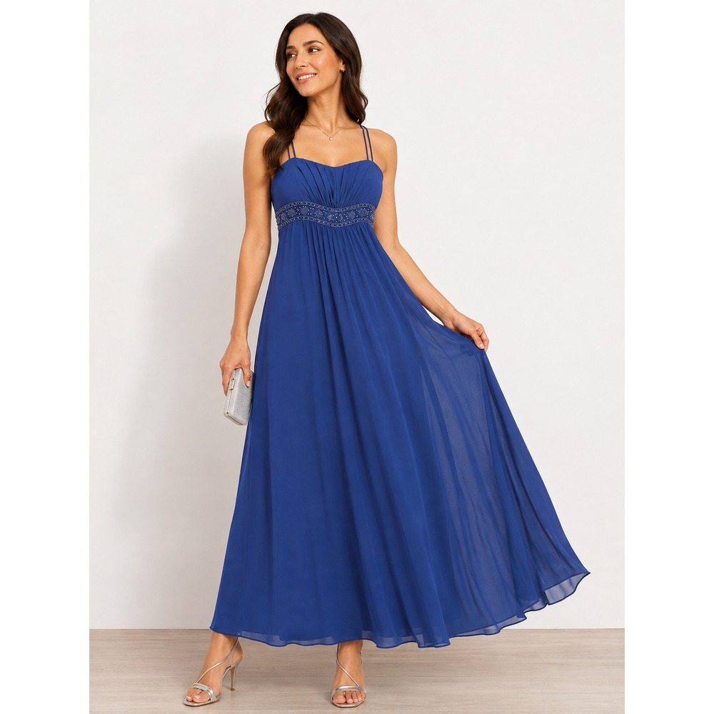David's Bridal Dress Womens 10 Blue Sequin Sweetheart Chiffon Maxi Gown Empire